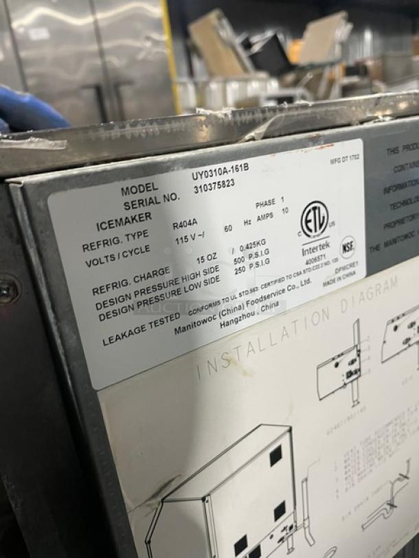 Manitowoc Commercial Stainless Steel Air Cooled Undercounter Half Dice Ice Machine! Model: UY0310A-161B SN: 310375823! 115V 1 Phase! On Legs! - Image 6 of 7