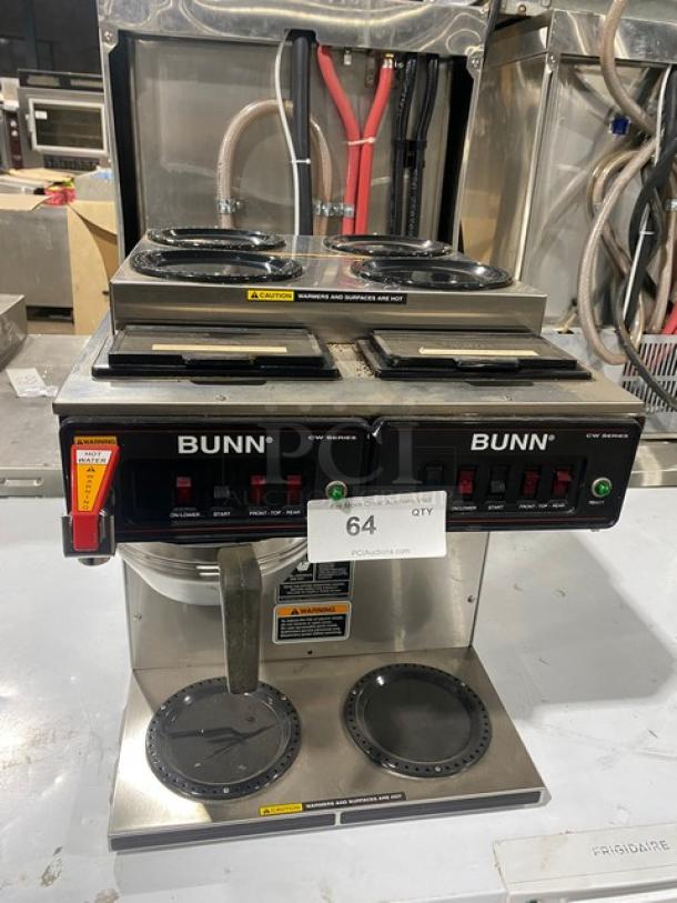 Bunn CW Series Commercial Stainless Steel Countertop 6 Warmer Twin Coffee Brewer! With 4 Upper & 2 Lower Warmers! With Bunn Stainless Steel Coffee Funnel! With Hot Water Dispenser! Model: CWTF 4/2 TWIN, 120/240V SF SN: TWIN062560! 120/240V 1 Phase! - Image 1 of 8