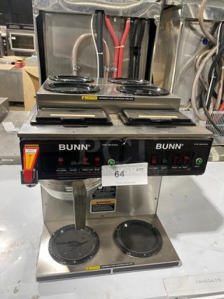 Bunn CW Series Commercial Stainless Steel Countertop 6 Warmer Twin Coffee Brewer! With 4 Upper & 2 Lower Warmers! With Bunn Stainless Steel Coffee Funnel! With Hot Water Dispenser! Model: CWTF 4/2 TWIN, 120/240V SF SN: TWIN062560! 120/240V 1 Phase! - Item #1155859