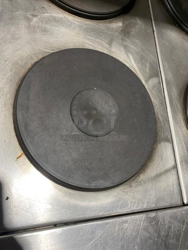 Imperial Commercial Stainless Steel Electric Powered 6 Burner Hot Plate Range! With Full Oven Underneath! With Back Splash & Overhead Salamander Shelf! With Oven Racks! - Image 6 of 9