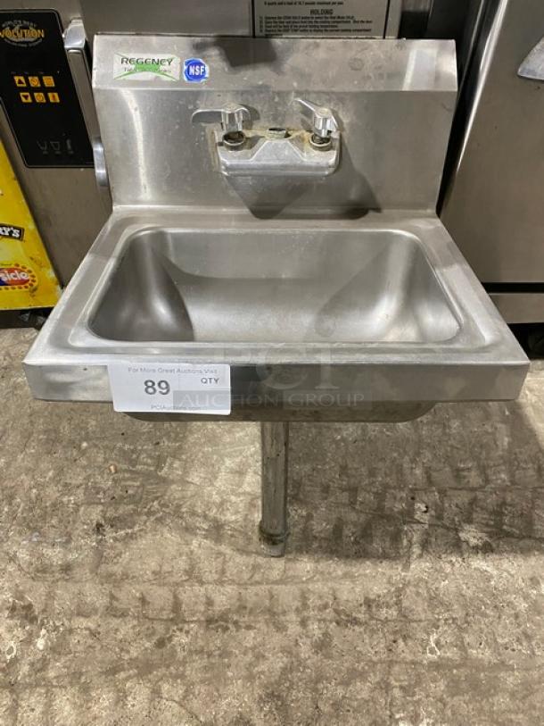 Regency Tables And Sinks Commercial Stainless Steel Wall-Mounted Single Compartment Handwashing Sink! With Knobs & Backsplash! With Drain Basket! - Image 1 of 6