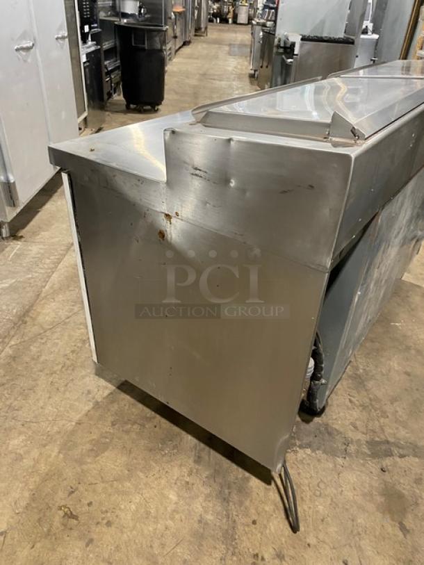 Delfield Commercial Stainless Steel 2 Door Refrigerated Bain Marie Style Mega Top Pizza Prep Table! Model: 18666PT SN: 97840M! 115V 1 Phase! On Casters! - Image 4 of 11