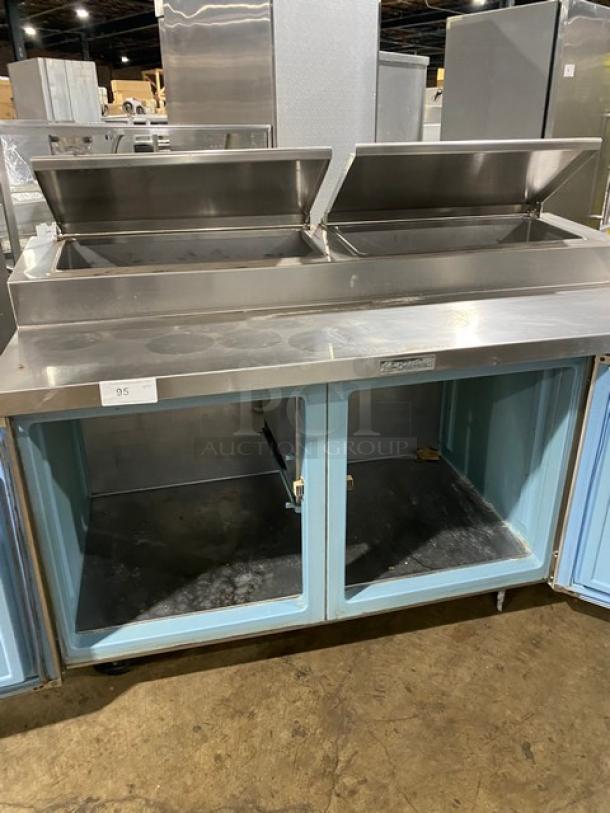 Delfield Commercial Stainless Steel 2 Door Refrigerated Bain Marie Style Mega Top Pizza Prep Table! Model: 18666PT SN: 97840M! 115V 1 Phase! On Casters! - Image 5 of 11