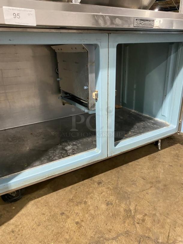 Delfield Commercial Stainless Steel 2 Door Refrigerated Bain Marie Style Mega Top Pizza Prep Table! Model: 18666PT SN: 97840M! 115V 1 Phase! On Casters! - Image 6 of 11