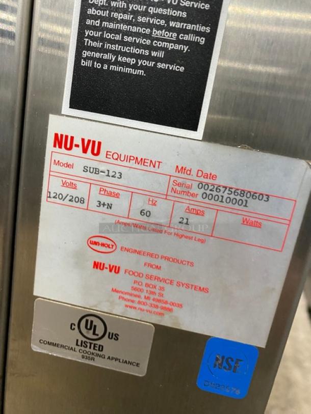 Nu-Vu Subway Style Commercial Stainless Steel Electric Powered Convection Oven & Proofer Combo! With Wire Oven Racks! Model: SUB-123 SN: 00267568060300010001! 120/208V 3+N Phase! On Casters! - Image 5 of 10