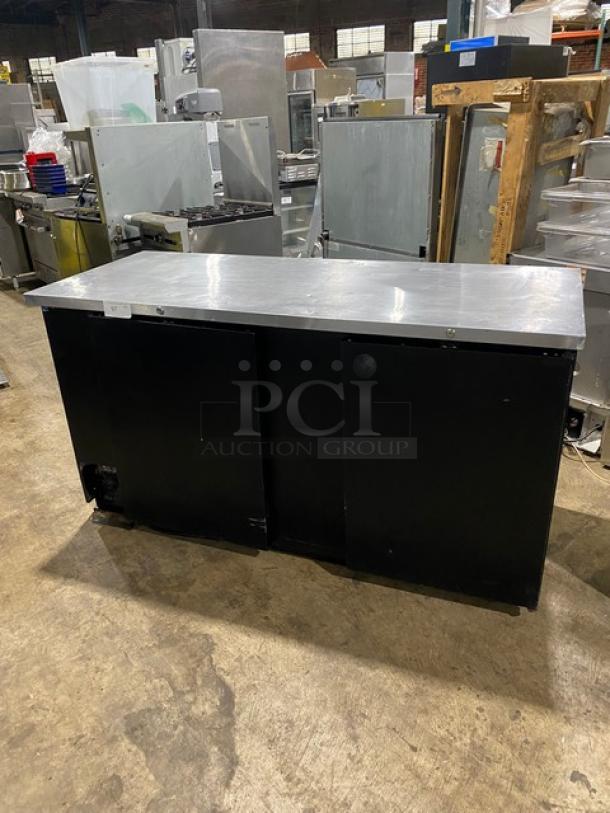 Beverage-Air Commercial Black 2 Door Refrigerated Back Bar Beverage Cooler! With Stainless Steel Worktop! With Poly Coated Wire Racks! Model: BB68-1! 115V 1 Phase! - Image 1 of 8