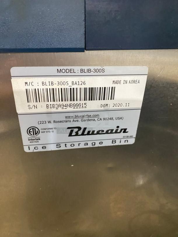 BlueAir! Late Model! Commercial Floor Style Cresent Ice Cube Machine Head! With 538Lbs Production/24Hrs! Model: BLMI-500A! 115V 1 Phase! With BlueAir Ice Storage Bin Underneath! Model: BLIB-300S SN: BIB3A94NB00015! On Legs! - Image 7 of 8
