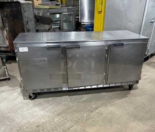 Beverage-Air Commercial Stainless Steel 3 Door Undercounter Refrigerator! With Poly Coated Wire Racks! Model: UCR72A! 115V 1 Phase! On Casters! - Image 1 of 8