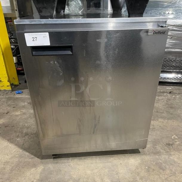 Delfield Commercial Stainless Steel Solid Single Door Undercounter Reach In Refrigerator! With Poly Coated Wire Rack! Model: 406CA-DD1 SN: 1309152001183! 115V 1 Phase! On Casters! - Image 1 of 7