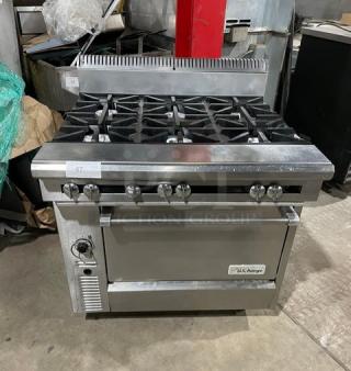 Garland/U.S. Range Cuisine Series Commercial Stainless Steel Natural Gas Powered Heavy Duty 6 Burner Range! With Full Size Oven Underneath! With Wire Oven Racks! Model: C836-6 SN: 1610100101444! On Casters!