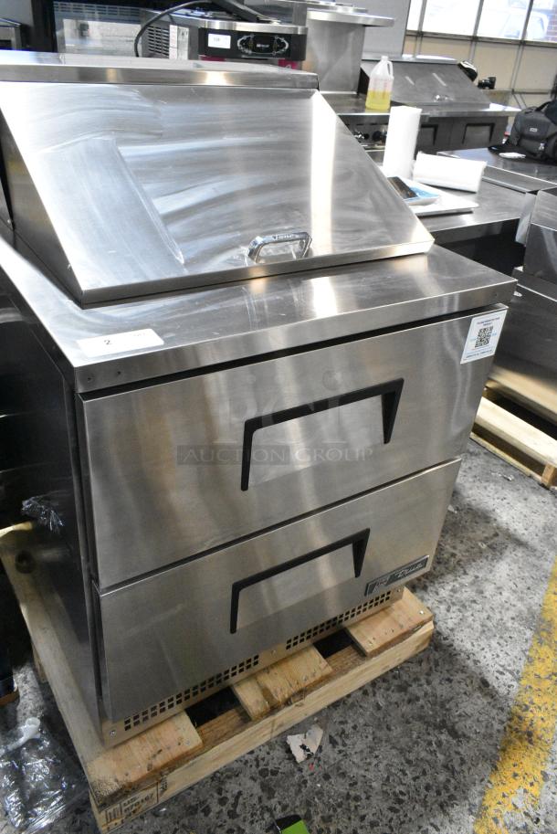 BRAND NEW SCRATCH AND DENT! 2024 True TFP-32-12M-D-2 Stainless Steel Commercial Sandwich Salad Prep Table Bain Marie Mega Top w/ 2 Drawers. 115 Volts, 1 Phase. Tested and Working! - Image 1 of 7