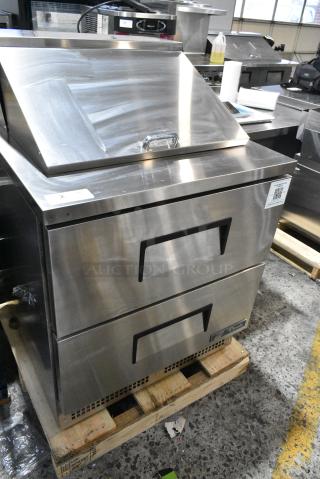 BRAND NEW SCRATCH AND DENT! 2024 True TFP-32-12M-D-2 Stainless Steel Commercial Sandwich Salad Prep Table Bain Marie Mega Top w/ 2 Drawers. 115 Volts, 1 Phase. - Item #1155650