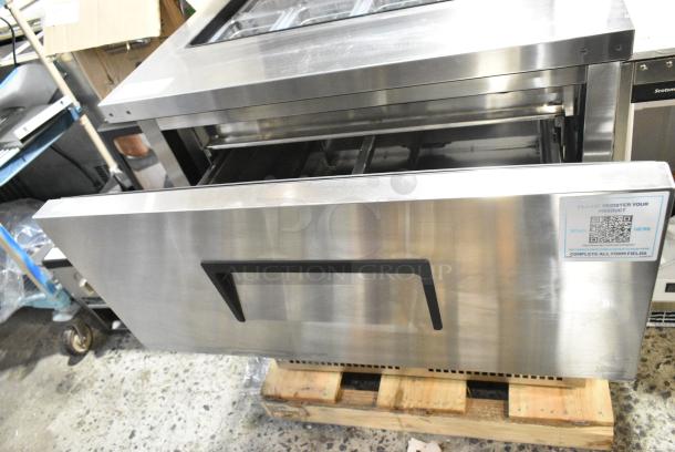 BRAND NEW SCRATCH AND DENT! 2024 True TFP-32-12M-D-2 Stainless Steel Commercial Sandwich Salad Prep Table Bain Marie Mega Top w/ 2 Drawers. 115 Volts, 1 Phase. Tested and Working! - Image 5 of 7