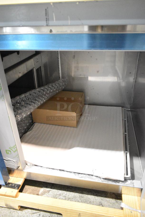 BRAND NEW SCRATCH AND DENT! 2024 Hoshizaki PR67B-D2 Stainless Steel Commercial 67" Refrigerated Pizza Prep Table with Two Drawers and One Door. 115 Volts, 1 Phase. Tested and Working! - Image 7 of 9