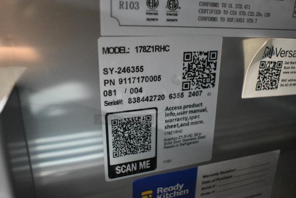 BRAND NEW SCRATCH AND DENT! 2024 Avantco 178Z1RHC Stainless Steel Commercial Single Door Reach In Cooler w/ Poly Coated Rack on Commercial Casters. 115 Volts, 1 Phase. Tested and Working! - Image 4 of 5
