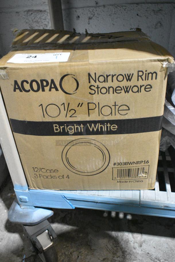 BRAND NEW SCRATCH AND DENT! 303BWNRP16 Acopa 10 1/2" Bright White Narrow Rim Stoneware Plate - 12/Case - Image 2 of 4