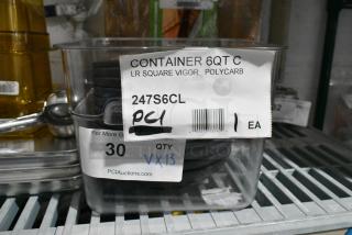 13 BRAND NEW SCRATCH AND DENT! Items Including 247S6CL Vigor 6 Qt. Allergen-Free Clear Square Polycarbonate Food Storage Container, 12 Acopa 304GRY118 Apollo 16 oz. Matte Grey and Black Melamine Bow. 13 Times Your Bid!