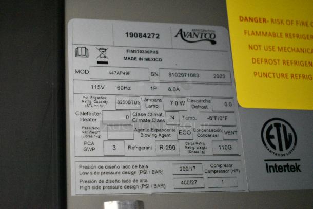 BRAND NEW SCRATCH AND DENT! 2023 Avantco 447AP49F 55 3/8" Stainless Steel Solid Door Reach-In Freezer. 115 Volts, 1 Phase. Tested and Working! - Image 6 of 6