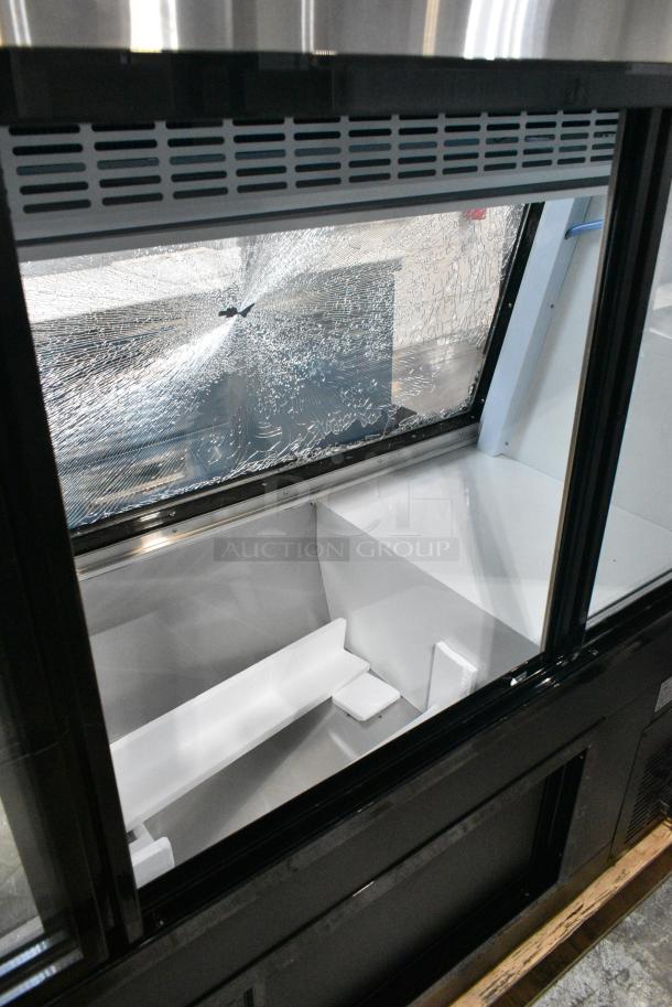 BRAND NEW SCRATCH AND DENT! 2024 Avantco 178DDLC84B 84" Black Square Glass Refrigerated Double-Duty Deli Case. See Pictures For Broken Glass. 115 Volts, 1 Phase. Tested and Working! - Image 5 of 7