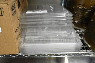 BRAND NEW SCRATCH AND DENT! Lot of 12 Clear Poly Lids and Drop In Bin Lids.