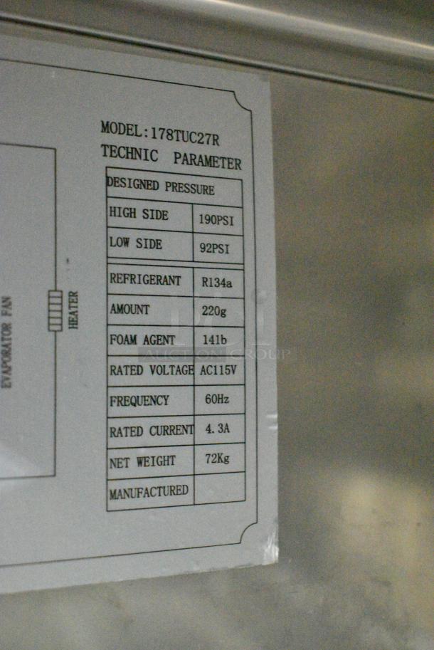 BRAND NEW SCRATCH AND DENT! 2024 Avantco 178TUC27R Stainless Steel 27" Undercounter Refrigerator on Commercial Casters. 115 Volts, 1 Phase. Tested and Powers On But Does Not Get Cold - Image 6 of 6