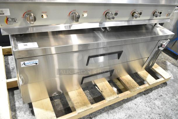 BRAND NEW SCRATCH AND DENT! 2024 Avantco 178CBE60HC Stainless Steel 2 Drawer Chef Base. 115 Volts, 1 Phase. Tested and Working! - Image 1 of 5
