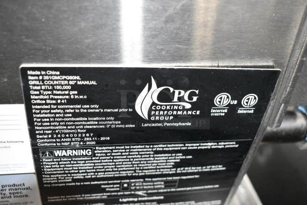 BRAND NEW SCRATCH AND DENT! 2024 Cooking Performance Group GM-CPG-60-NL 60" Natural Gas Countertop Griddle with Manual Controls, 150,000 BTU - Image 5 of 5