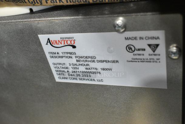 BRAND NEW SCRATCH AND DENT! 2023 Avantco 177PBD3 Powdered Cappuccino / Hot Chocolate Machine with Three 3.7 lb. Hoppers - 120 Volts, 1 Phase. - Image 6 of 6