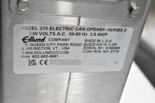 BRAND NEW SCRATCH AND DENT! 2024 Edlund 270 Two-Speed Tabletop Heavy-Duty Electric Can Opener. 230 Volts, 1 Phase. - Image 5 of 5