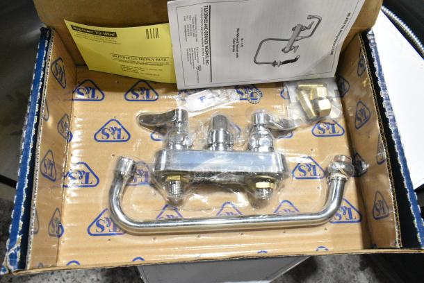 BRAND NEW SCRATCH AND DENT! 510B1117 T&S B-1117 Wall Mounted Workboard Faucet with 4" Centers - 10" Swing Nozzle - Image 1 of 3
