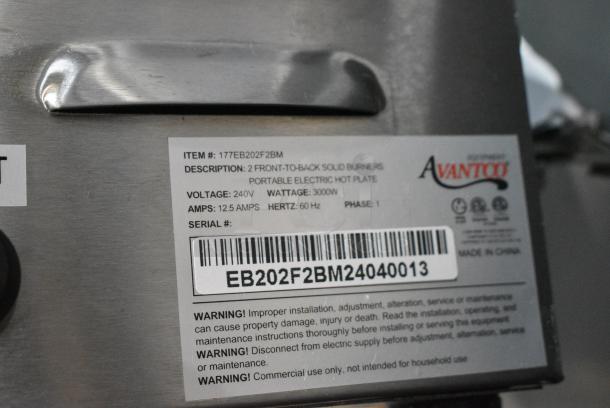 BRAND NEW SCRATCH AND DENT! Avantco 177EB202F2BM Double Burner Solid Top Stainless Steel Portable Electric Front-to-Back Hot Plate. 240 Volts, 1 Phase. - Image 2 of 6