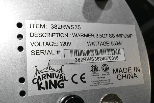 BRAND NEW SCRATCH AND DENT! Carnival King 382RWS35 3.5 Qt. Warmer with Pump. 120 Volts, 1 Phase. Tested and Working! - Image 9 of 9