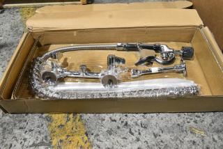 BRAND NEW SCRATCH AND DENT! Equip by T&S 5PR-8W12-C Wall Mounted 35 11/16" High Pre-Rinse Faucet with 8" Adjustable Centers, 1.2 GPM Spray Valve, 44" Hose, 12 1/8" Add-On Faucet, and 6" Wall Bracket