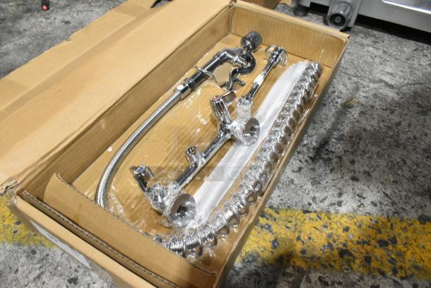 BRAND NEW SCRATCH AND DENT! Equip by T&S 5PR-8W12-C Wall Mounted 35 11/16" High Pre-Rinse Faucet with 8" Adjustable Centers, 1.2 GPM Spray Valve, 44" Hose, 12 1/8" Add-On Faucet, and 6" Wall Bracket - Image 2 of 4