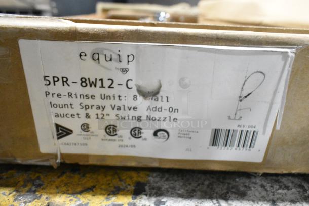 BRAND NEW SCRATCH AND DENT! Equip by T&S 5PR-8W12-C Wall Mounted 35 11/16" High Pre-Rinse Faucet with 8" Adjustable Centers, 1.2 GPM Spray Valve, 44" Hose, 12 1/8" Add-On Faucet, and 6" Wall Bracket - Image 3 of 4