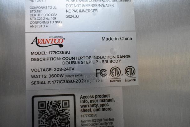 BRAND NEW SCRATCH AND DENT! Avantco 177IC35SU Stainless Steel Double Countertop Step-Up Induction Range / Cooker. 208-240 Volts, 1 Phase. - Image 5 of 5