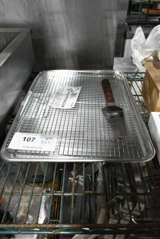 3 BRAND NEW SCRATCH AND DENT! Items Including 407CRKHALFCH RACK COOLING CHROME PLATED FOR HALF SIZE SHEET PAN, 407BUNHALF PAN BUN ALM 18X13 19GA NON-PERFORATED, Lifter. 3 Times Your Bid!