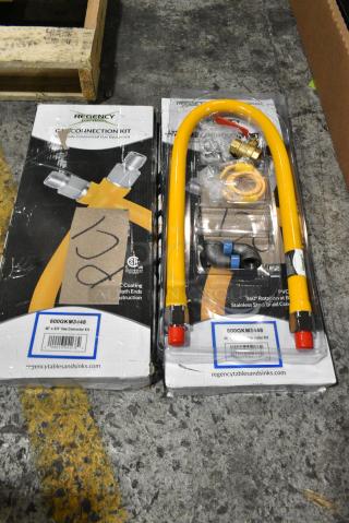 2 BRAND NEW SCRATCH AND DENT! 600GKM3448 Regency 48" Mobile Gas Connector Hose Kit with 2 Elbows, Full Port Valve, Restraining Device, and Quick Disconnect - 3/4". 2 Times Your Bid!