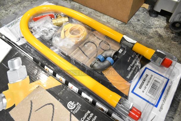 2 BRAND NEW SCRATCH AND DENT! 600GKM3448 Regency 48" Mobile Gas Connector Hose Kit with 2 Elbows, Full Port Valve, Restraining Device, and Quick Disconnect - 3/4". 2 Times Your Bid! - Image 2 of 6