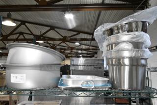 13 BRAND NEW SCRATCH AND DENT! Items Including Stainless Steel Cylindrical Bins, Metal Pan and Metal Insert. 13 Times Your Bid!