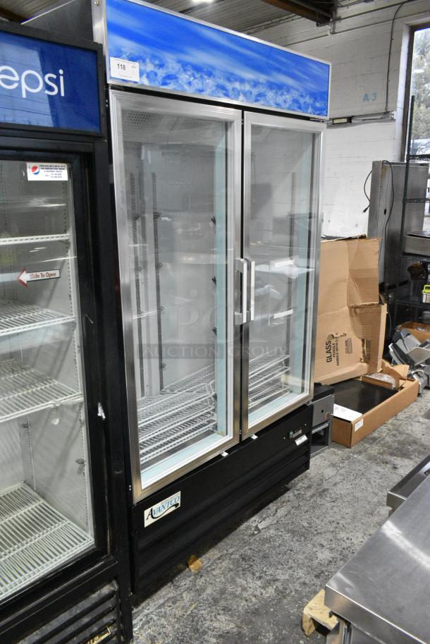 BRAND NEW SCRATCH AND DENT! Avantco 178GDC40 GDC-40-HC 48" Black Customizable Swing Glass Door Merchandiser Refrigerator with LED Lighting on Commercial Casters. 115 Volts, 1 Phase. Tested and Working! - Image 2 of 7