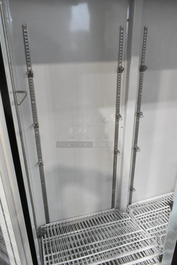BRAND NEW SCRATCH AND DENT! Avantco 178GDC40 GDC-40-HC 48" Black Customizable Swing Glass Door Merchandiser Refrigerator with LED Lighting on Commercial Casters. 115 Volts, 1 Phase. Tested and Working! - Image 6 of 7