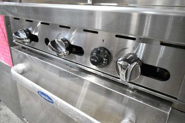 CookRite Stainless Steel Commercial Natural Gas Powered Flat Top Griddle w/ Oven, Over Shelf and Back Splash on Commercial Casters. - Image 4 of 6