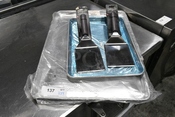 4 Various Metal Items Including Perforated Baking Pan, Baking Pan and 2 Spatulas. 4 Times Your Bid! - Image 1 of 3