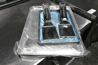4 Various Metal Items Including Perforated Baking Pan, Baking Pan and 2 Spatulas. 4 Times Your Bid!