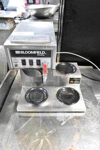 Bloomfield 8572 Stainless Steel Commercial Countertop 3 Burner Coffee Machine w/ Hot Water Dispenser. 120 Volts, 1 Phase.