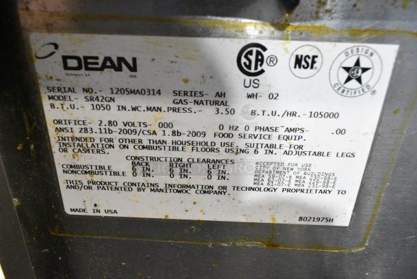 Dean SR42GN Stainless Steel Commercial Floor Style Natural Gas Powered Deep Fat Fryer w/ 2 Metal Fry Baskets. 105,000 BTU. - Image 5 of 5