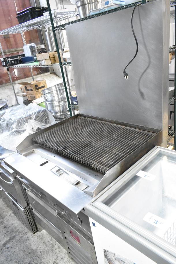 Southbend Stainless Steel Commercial Natural Gas Powered Charbroiler Grill w/ Back Splash on 2018 Desmon 2 Drawer Chef Base. Tested and Powers On But Does Not Get Cold - Image 2 of 6