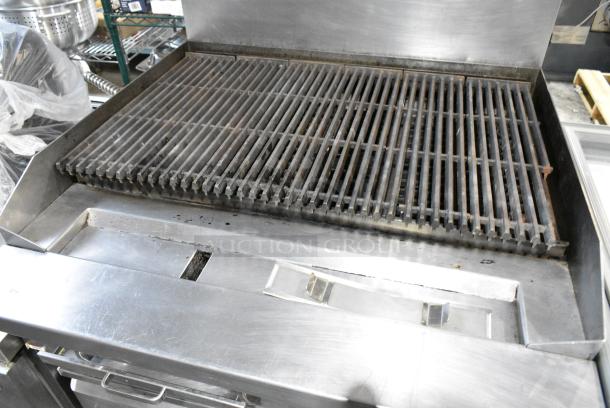 Southbend Stainless Steel Commercial Natural Gas Powered Charbroiler Grill w/ Back Splash on 2018 Desmon 2 Drawer Chef Base. Tested and Powers On But Does Not Get Cold - Image 3 of 6