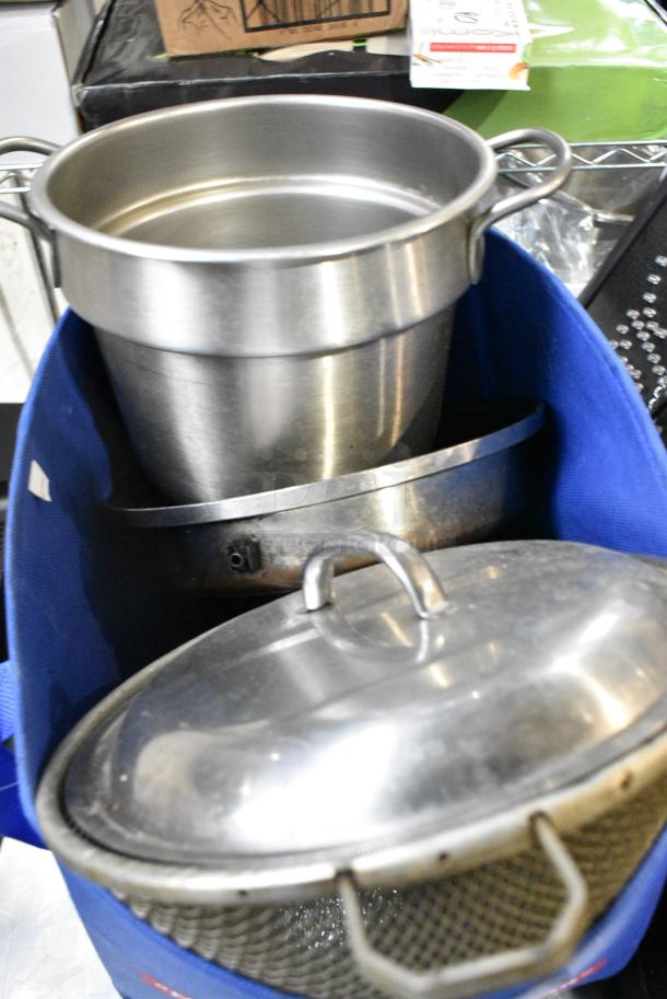 6 Various Items Including Metal Stock Pot Lids, Strainer and Blue Bag. 6 Times Your Bid! - Image 2 of 2